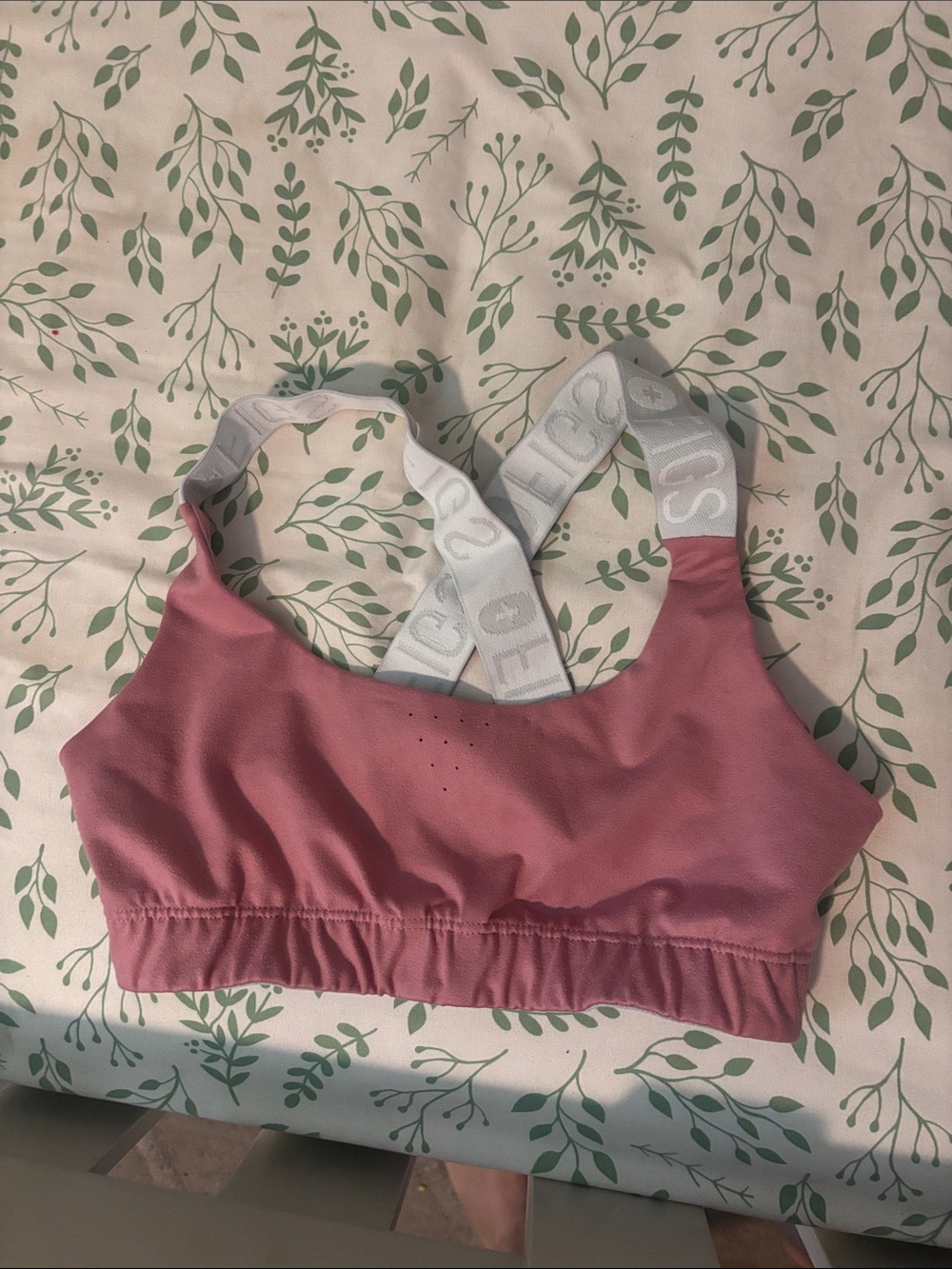 Figs Rose-Pink Sports Bra with White Logo Straps